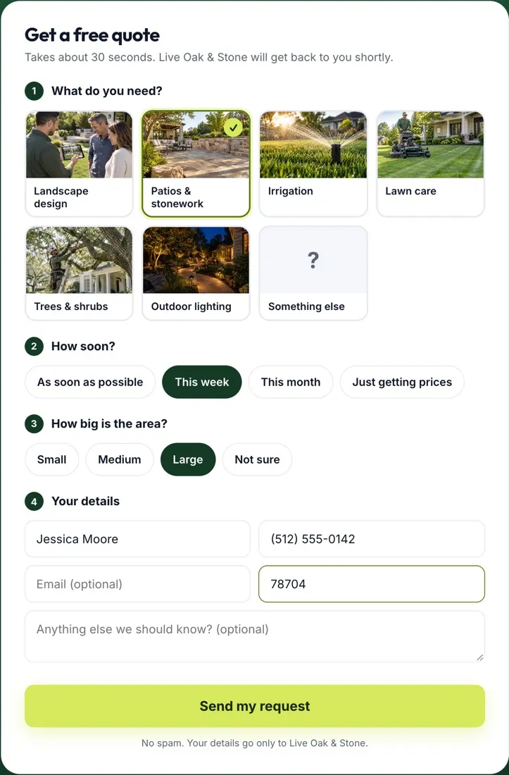 Quote form on a SiteReady website