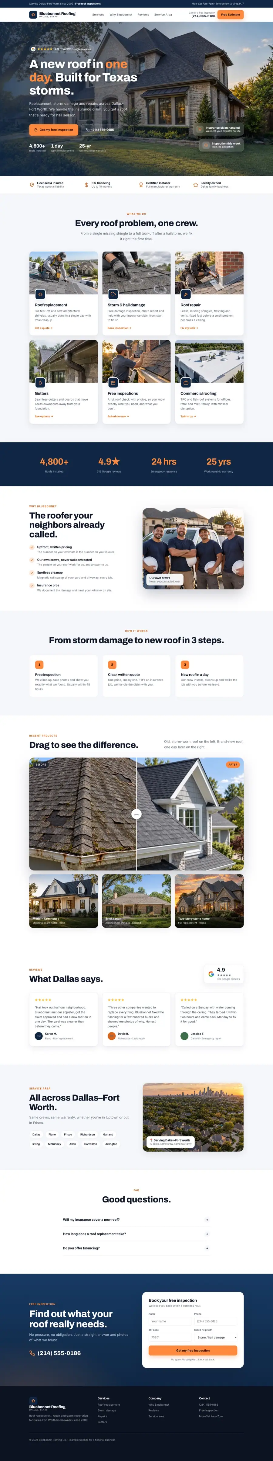 Bluebonnet Roofing, rebuilt by SiteReady